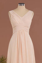 Elegant V-Neck Ruffles Simple Formal Dresses | A-Line Sleeveless Chiffon Evening Dresses by misshow.com