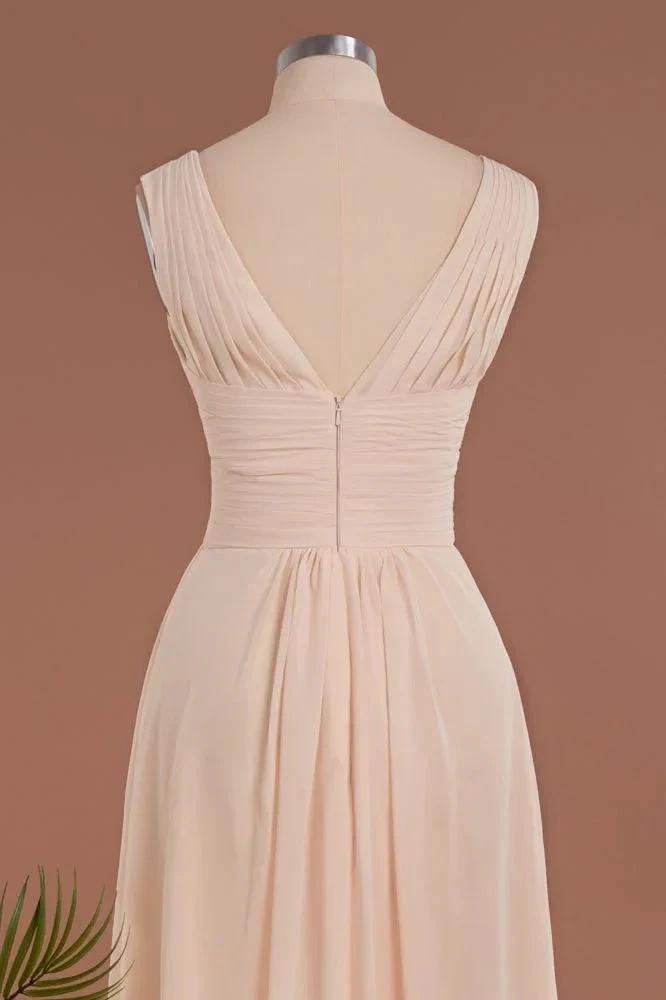 Elegant V-Neck Ruffles Simple Formal Dresses | A-Line Sleeveless Chiffon Evening Dresses by misshow.com