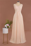 Elegant V-Neck Ruffles Simple Formal Dresses | A-Line Sleeveless Chiffon Evening Dresses by misshow.com