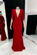 Elegant V-neck Sleeveless Mermaid Prom Dress With Tassels by misshow.com