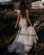 Elegant V-neck Sleeveless Mermaid Wedding Dresses with Lace by misshow.com