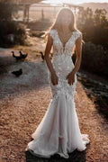 Elegant V-neck Sleeveless Mermaid Wedding Dresses with Lace by misshow.com