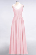 Elegant V-Neck Strap Backless Ruffles Chiffon Floor-Length Bridesmaid Dress