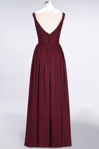 Elegant V-Neck Strap Backless Ruffles Chiffon Floor-Length Bridesmaid Dress