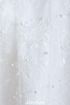 Elegant V-Neck Tulle Pearls Wedding Dress Beach Bridal Gown by misshow.com