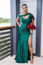 Elegant Vintage Off-the-Shoulder Elastic Woven Satin Ruched Sleeveless Bridesmaid Dresses by misshow.com
