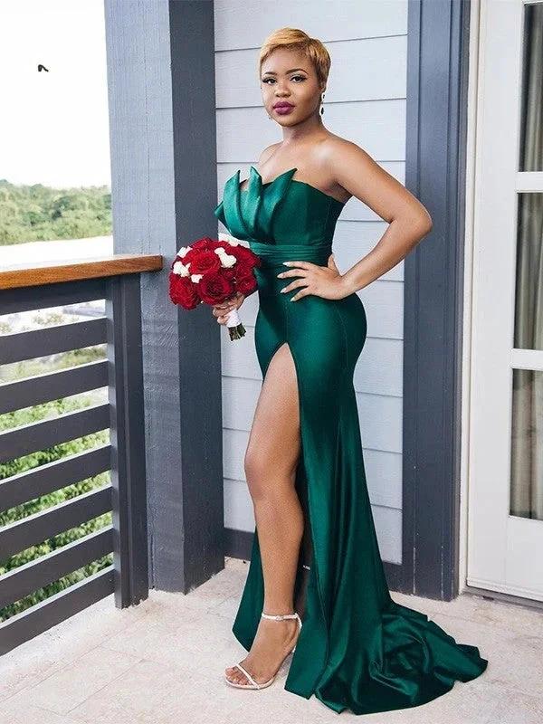 Elegant Vintage Off-the-Shoulder Elastic Woven Satin Ruched Sleeveless Bridesmaid Dresses by misshow.com