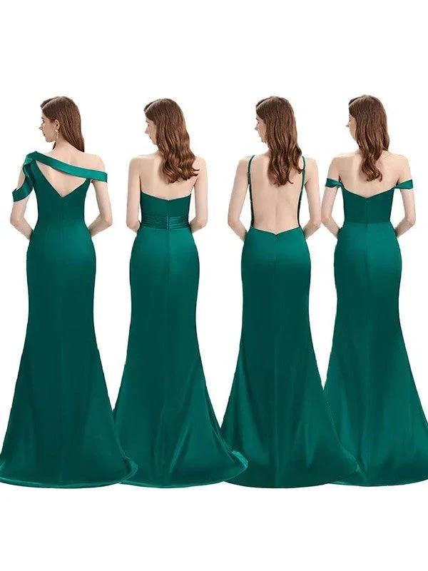 Elegant Vintage Off-the-Shoulder Elastic Woven Satin Ruched Sleeveless Bridesmaid Dresses by misshow.com