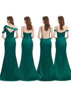 Elegant Vintage Off-the-Shoulder Elastic Woven Satin Ruched Sleeveless Bridesmaid Dresses by misshow.com