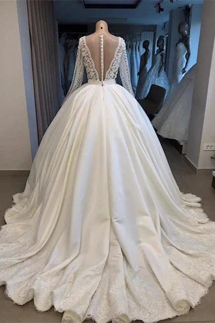 Elegant wedding dress with sleeves Princess wedding dress white by misshow.com