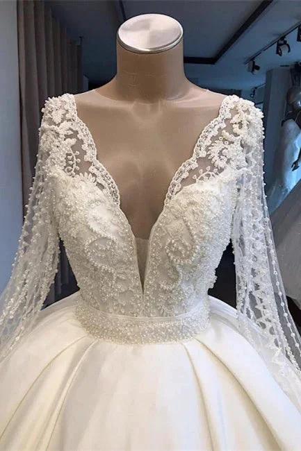 Elegant wedding dress with sleeves Princess wedding dress white by misshow.com