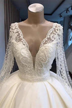 Elegant wedding dress with sleeves Princess wedding dress white by misshow.com