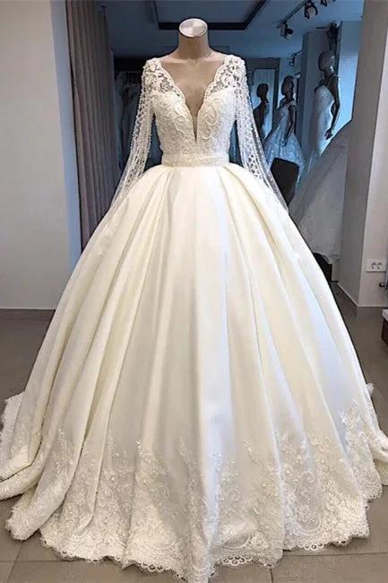 Elegant wedding dress with sleeves Princess wedding dress white by misshow.com