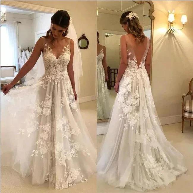 Elegant wedding dresses white lace wedding dresses by misshow.com