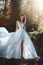 Elegant wedding dresses with lace chiffon floor-length by misshow.com
