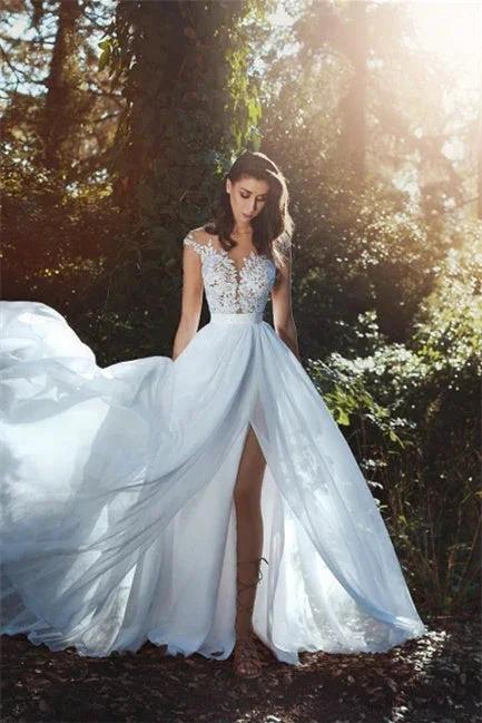 Elegant wedding dresses with lace chiffon floor-length by misshow.com