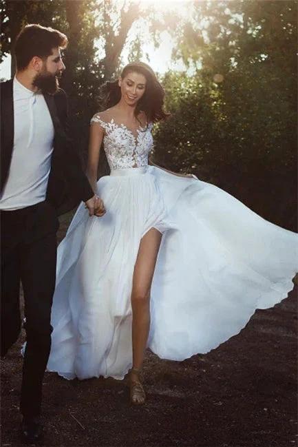 Elegant wedding dresses with lace chiffon floor-length by misshow.com