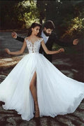 Elegant wedding dresses with lace chiffon floor-length by misshow.com
