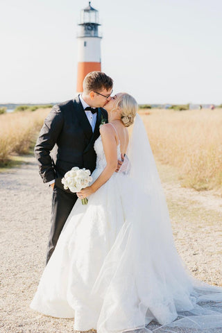 Elegant White A-line V-neck Backless Wedding Dress With Lace