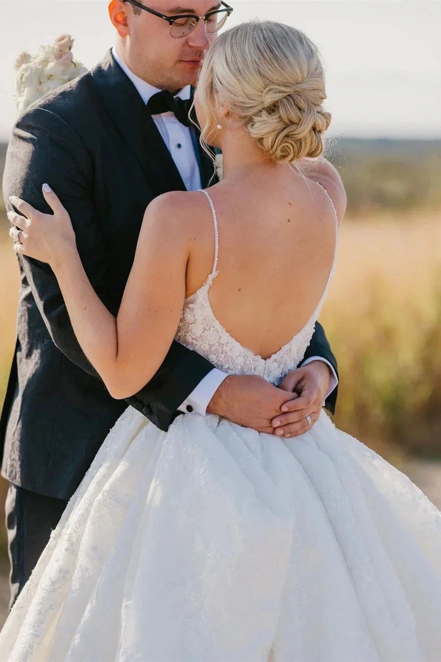 Elegant White A-line V-neck Backless Wedding Dress With Lace by misshow.com
