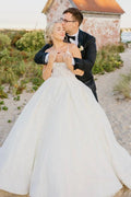 Elegant White A-line V-neck Backless Wedding Dress With Lace by misshow.com