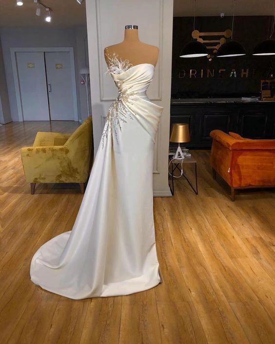 Elegant White Princess Sleeveless Long Mermaid Prom Dresses by misshow.com