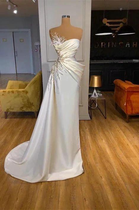 Elegant White Princess Sleeveless Long Mermaid Prom Dresses by misshow.com