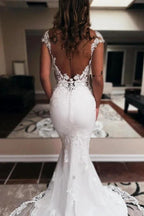 Elegent Long Mermaid Sweetheart Sleeveless Chapel Train Backless Wedding Dress by BIZTUNNEL