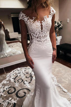 Elegent Long Mermaid Sweetheart Sleeveless Chapel Train Backless Wedding Dress by BIZTUNNEL