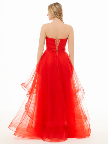 Elisa | Hellrosa trägerloses A-Linien-Ballkleid aus Organza