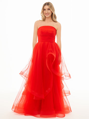 Elisa | Hellrosa trägerloses A-Linien-Ballkleid aus Organza