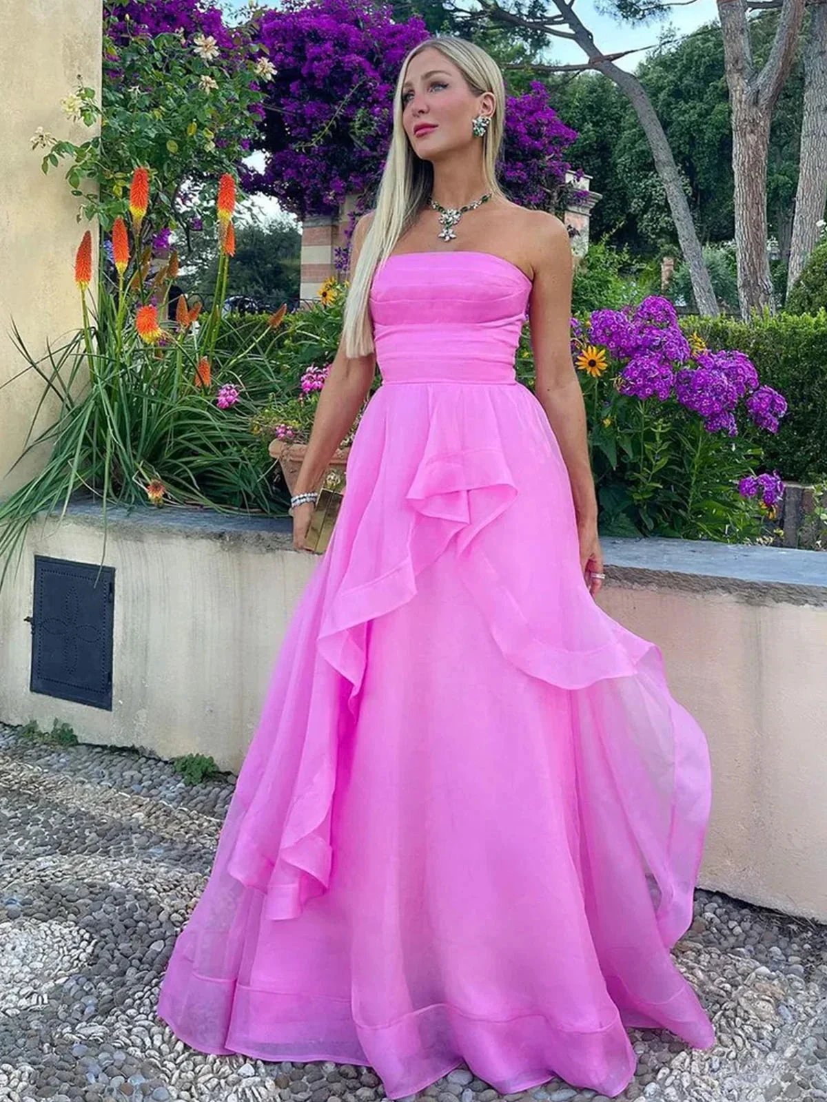 Elisa |Light Pink A Line Strapless Organza Prom Dress by KissProm