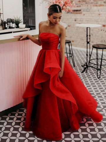 Elisa | Hellrosa trägerloses A-Linien-Ballkleid aus Organza