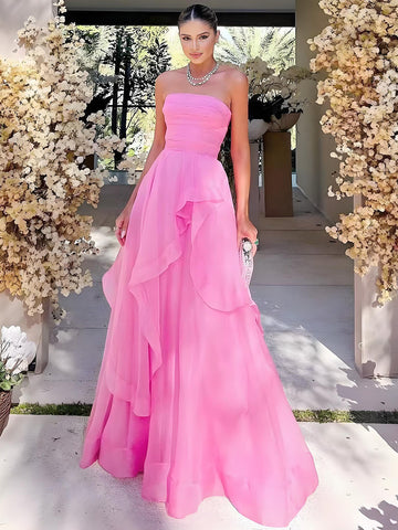 Elisa | Hellrosa trägerloses A-Linien-Ballkleid aus Organza