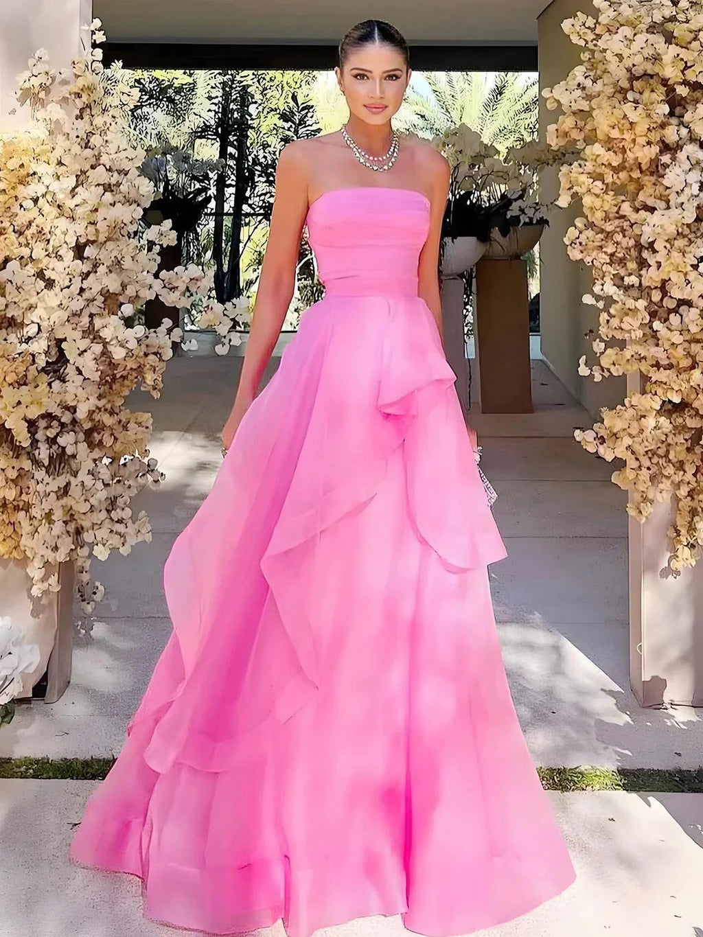 Elisa |Light Pink A Line Strapless Organza Prom Dress by KissProm