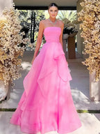 Elisa |Light Pink A Line Strapless Organza Prom Dress by KissProm