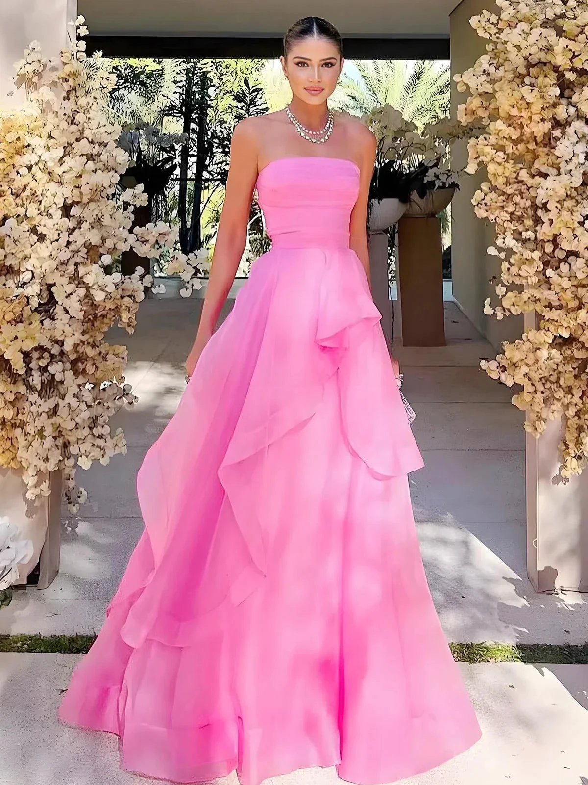 Elisa |Light Pink A Line Strapless Organza Prom Dress by KissProm
