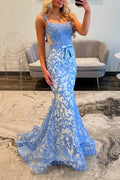 Elise | Gorgeous Mermaid Scoop Neck Blue Lace Prom Dress by KissProm