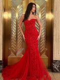 Ellorie | Mermaid Sweetheart Red Lace Long Prom Dresses by KissProm