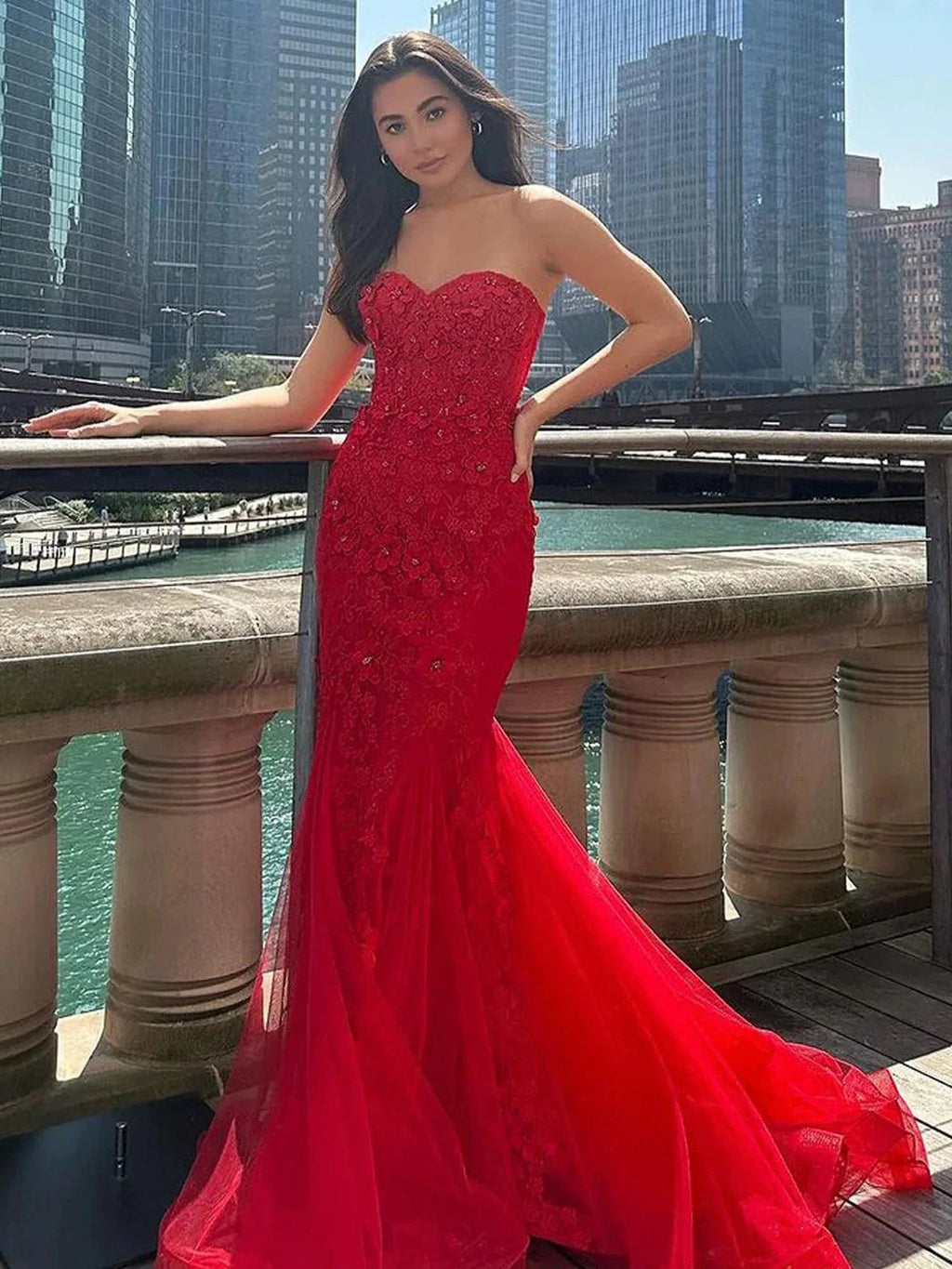 Ellorie | Mermaid Sweetheart Red Lace Long Prom Dresses by KissProm
