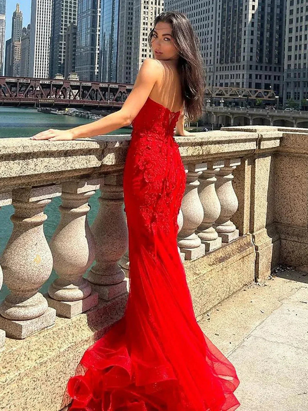 Ellorie | Mermaid Sweetheart Red Lace Long Prom Dresses by KissProm