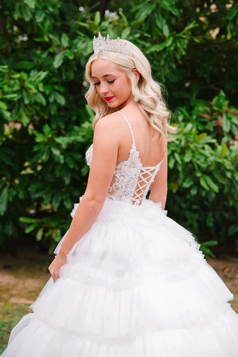 Hadlee | Black Beaded Spaghetti Strap Ruffle Tiered Ball Gown by KissProm