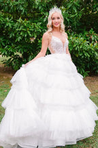 Hadlee | Black Beaded Spaghetti Strap Ruffle Tiered Ball Gown by KissProm
