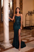 sequin mermaid dress corset prom dress with slit by vivymakudress