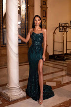 sequin mermaid dress corset prom dress with slit by vivymakudress