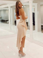 Enclave | Asymmetrical One Shoulder Champagne Slit Ruffle Prom Dress by KissProm