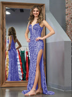 Purple Sheath Sequins Long Prom Dress with Slit by KissProm