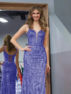 Purple Sheath Sequins Long Prom Dress with Slit by KissProm