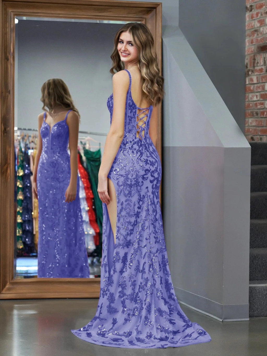 Purple Sheath Sequins Long Prom Dress with Slit by KissProm