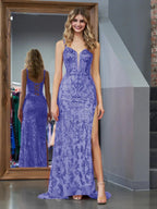 Purple Sheath Sequins Long Prom Dress with Slit by KissProm